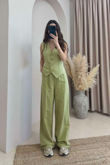 SET NJË NGJYRËSH I THJESHTË JELEK+PANTALLONA PËR FEMRA NË NGJYRË MENTE - KLAUDIO FASHION