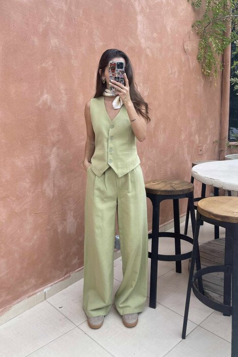 ONE COLOR SIMPLE VEST+TROUSERS WOMEN SET MINT/MENTE - 3