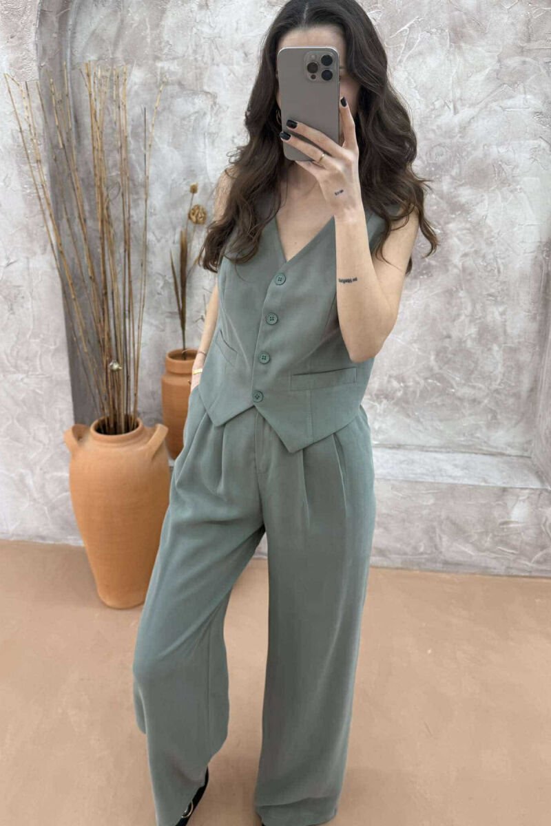 ONE COLOR SIMPLE VEST+TROUSERS WOMEN SET OLIVE/ULLI - 6