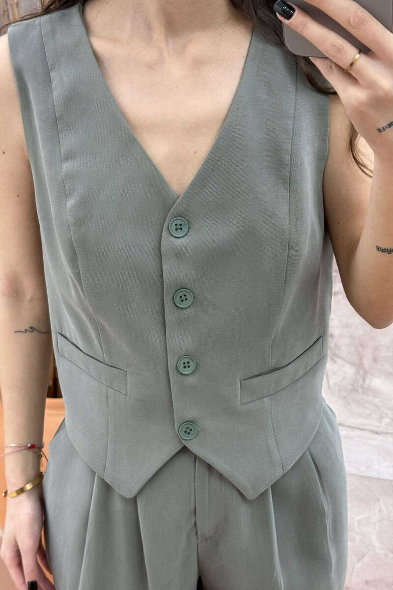 ONE COLOR SIMPLE VEST+TROUSERS WOMEN SET OLIVE/ULLI - 7