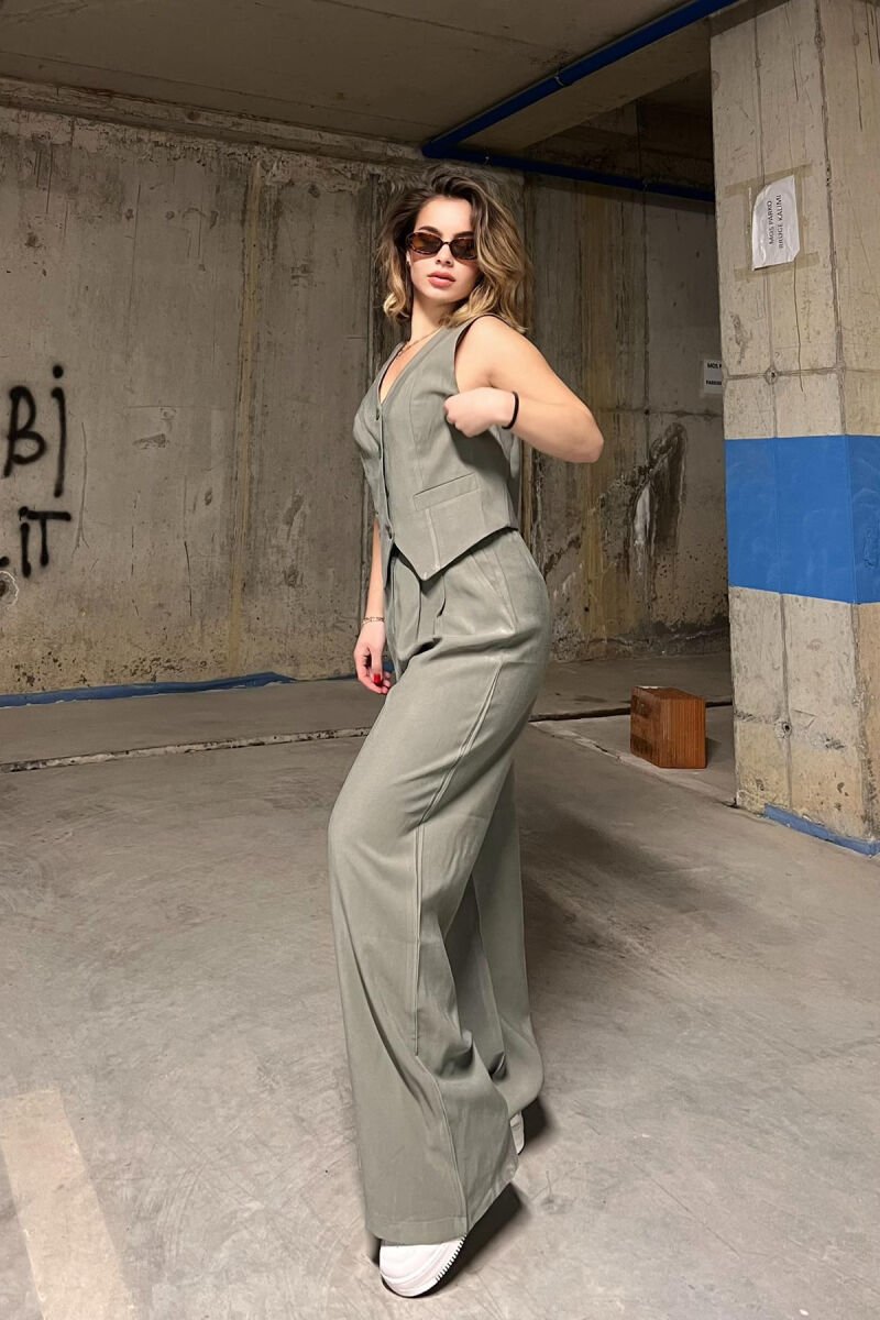 ONE COLOR SIMPLE VEST+TROUSERS WOMEN SET OLIVE/ULLI - 2
