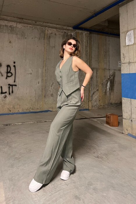 ONE COLOR SIMPLE VEST+TROUSERS WOMEN SET OLIVE/ULLI - 4