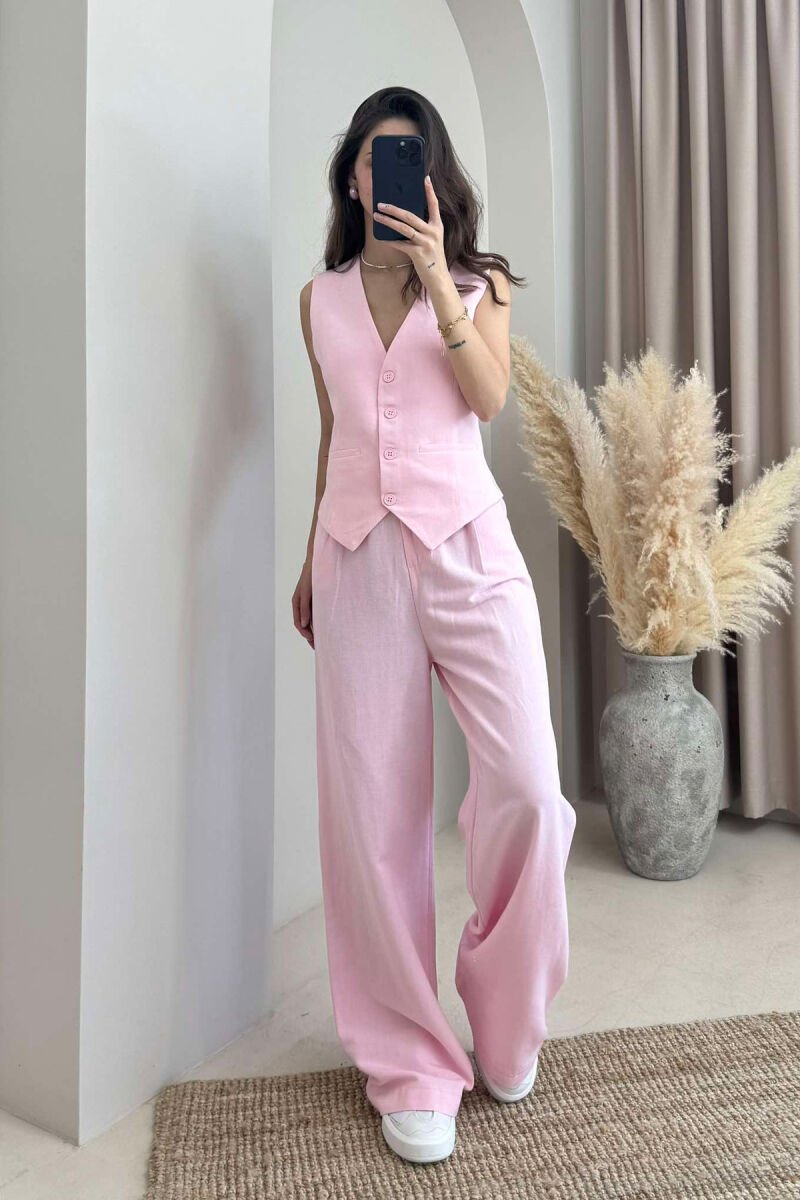 ONE COLOR SIMPLE VEST+TROUSERS WOMEN SET PINK/ROZE - 1