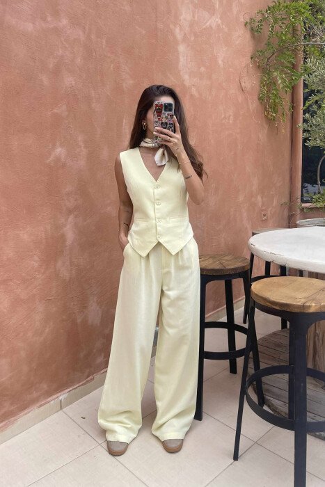 ONE COLOR SIMPLE VEST+TROUSERS WOMEN SET YELLOW/E VERDHE - 1