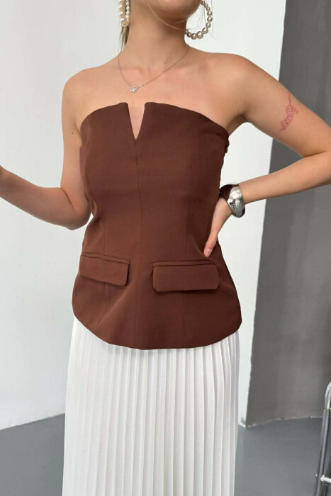ONE COLOR SIMPLE WAISTCOAT TOP WOMEN VEST BROWN/KAFE - 1