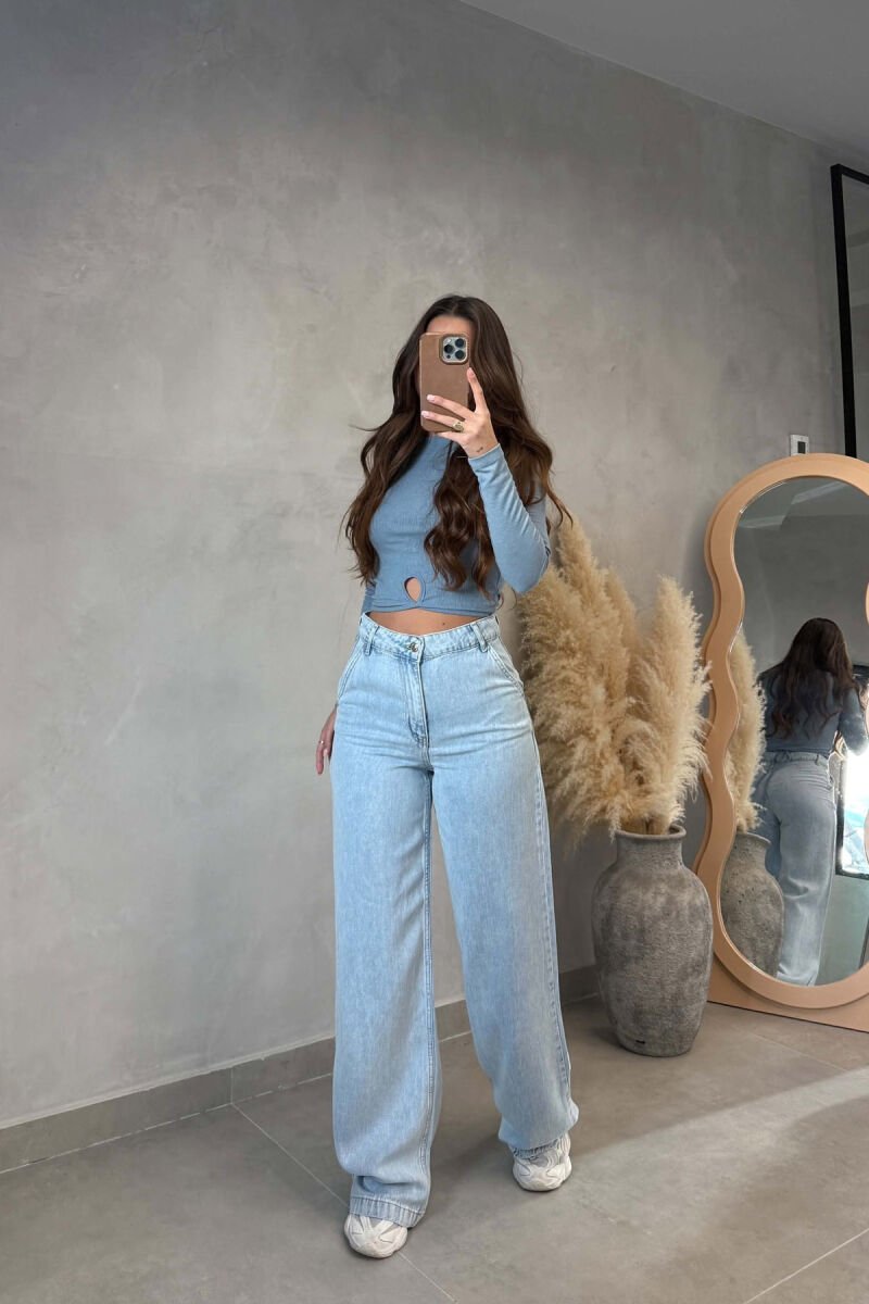 ONE COLOR SIMPLE WIDE LEG WOMAN JEANS LIGHTBLUE/BZ - 1