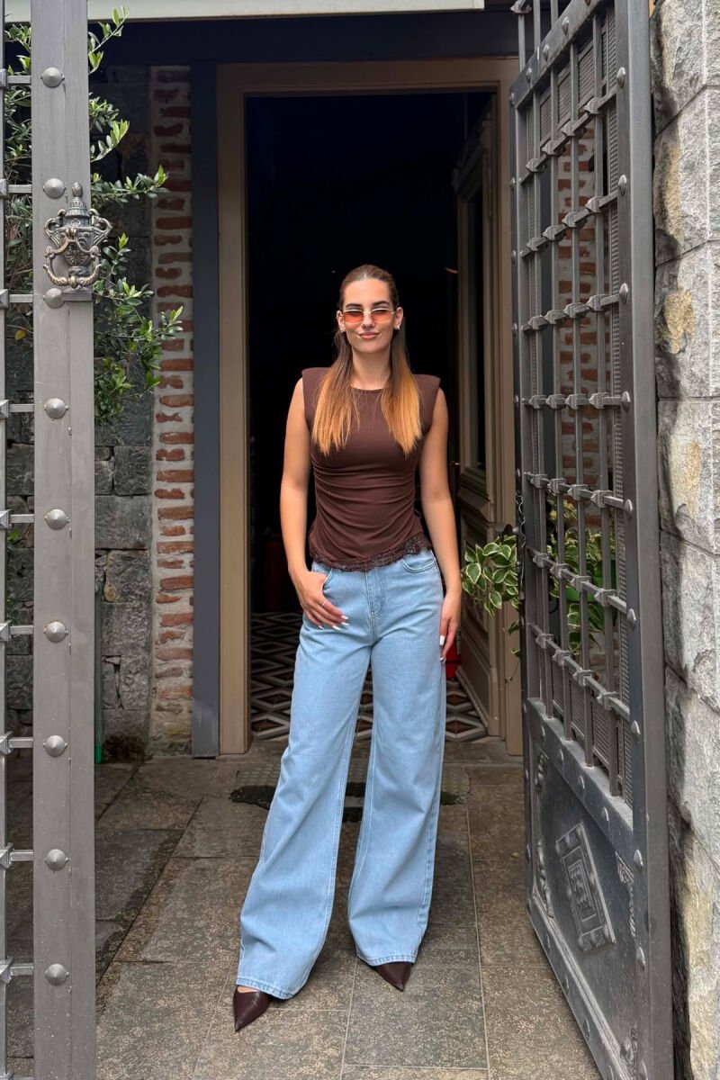 ONE COLOR SIMPLE WIDE LEG WOMAN JEANS LIGHTBLUE/BZ - 3