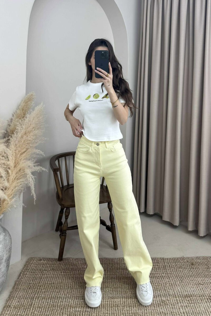 ONE COLOR SIMPLE WIDE LEG WOMEN JEANS YELLOW/E VERDHE - 3