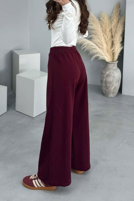 ONE COLOR SIMPLE WIDE LEG WOMEN SWEATPANTS BURGUNDY/VISHNJE - 2