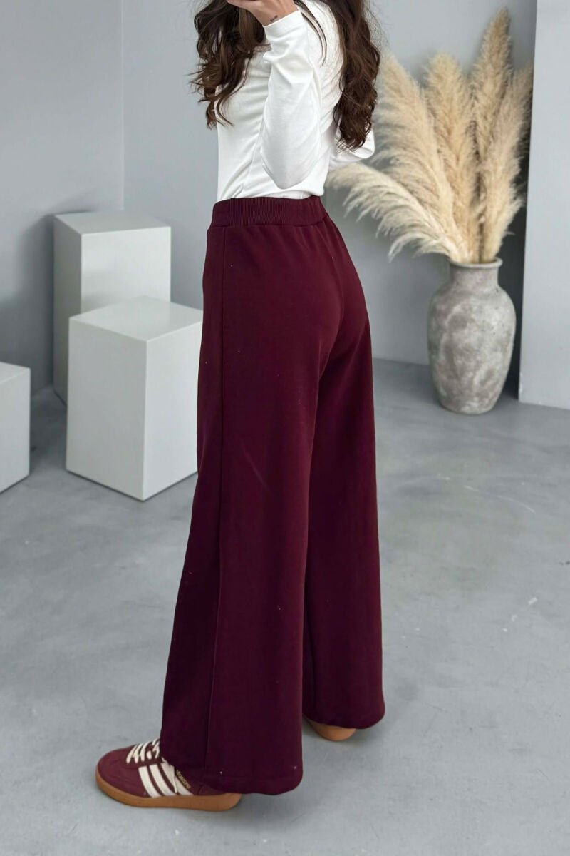 ONE COLOR SIMPLE WIDE LEG WOMEN SWEATPANTS BURGUNDY/VISHNJE - 2
