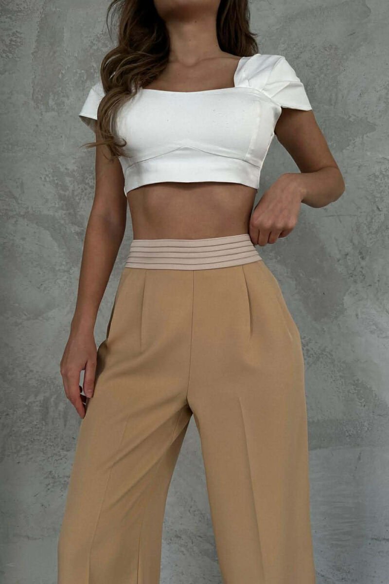 ONE COLOR SIMPLE WIDE LEG WOMEN TROUSERS BEIGE/BEZHE - 2