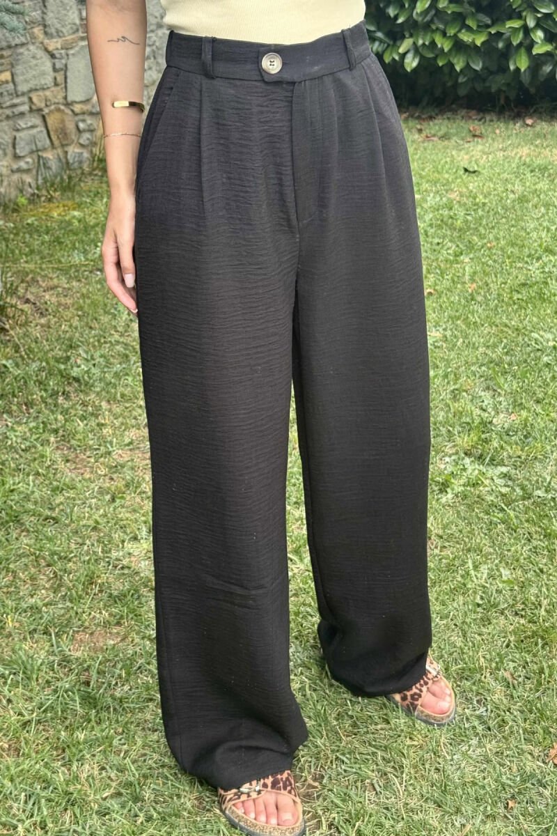 ONE COLOR SIMPLE WIDE LEG WOMEN TROUSERS BLACK/ E ZEZE - 1