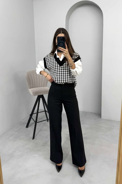 ONE COLOR SIMPLE WIDE LEG WOMEN TROUSERS BLACK/ E ZEZE - 3