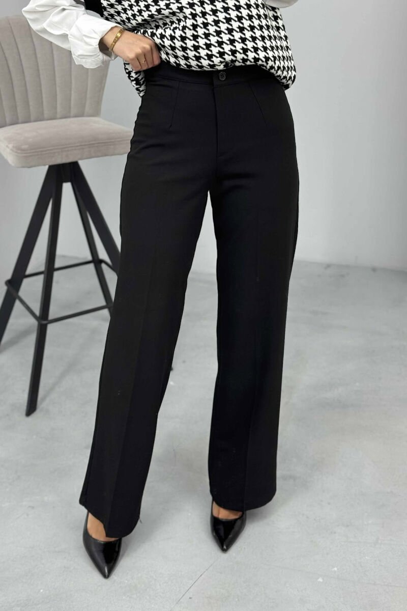 ONE COLOR SIMPLE WIDE LEG WOMEN TROUSERS BLACK/ E ZEZE - 1