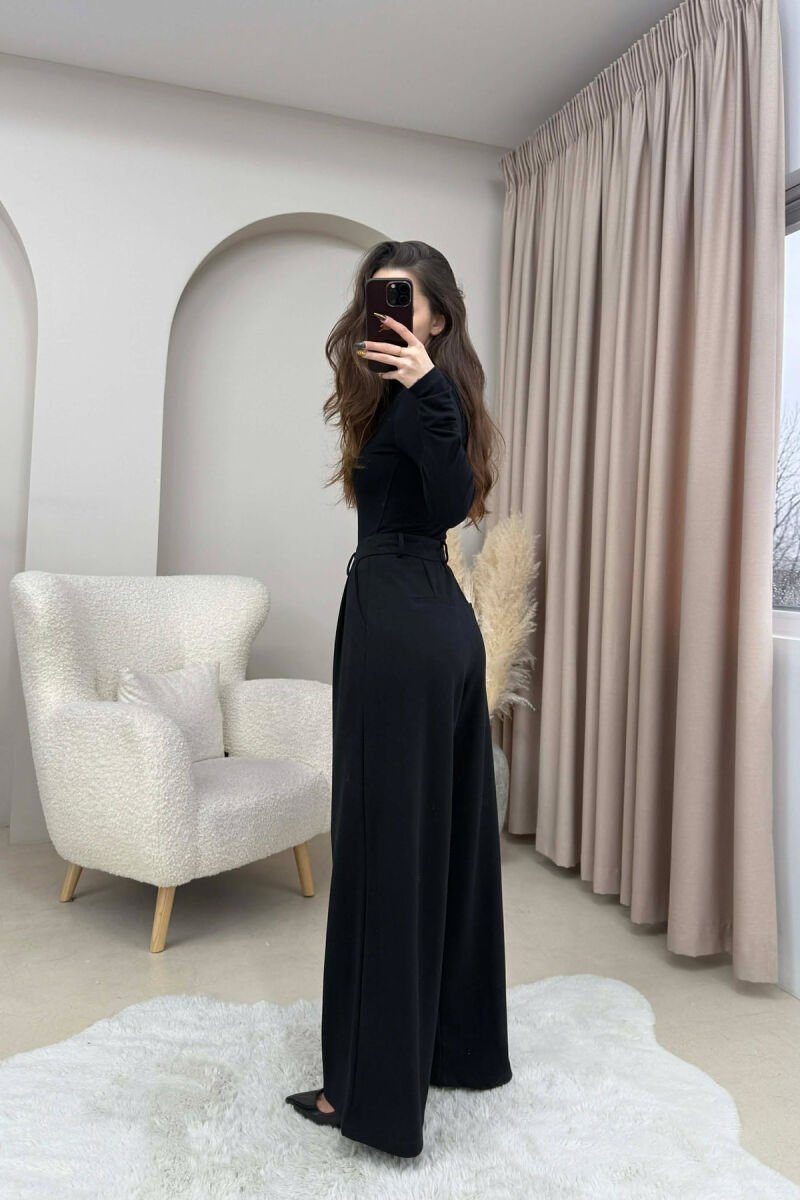 ONE COLOR SIMPLE WIDE LEG WOMEN TROUSERS BLACK/ E ZEZE - 4