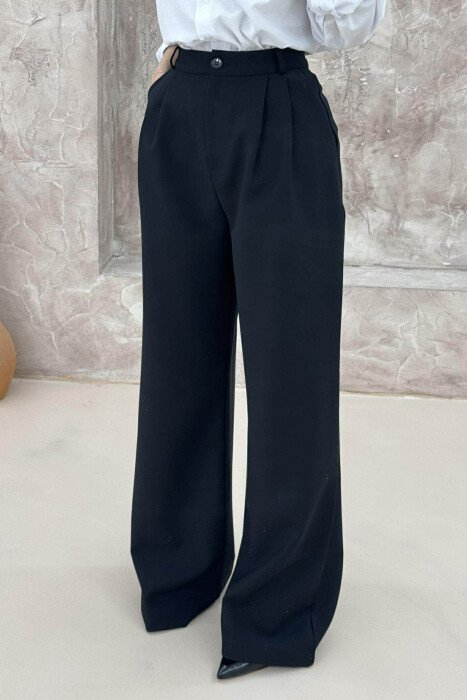 ONE COLOR SIMPLE WIDE LEG WOMEN TROUSERS BLACK/ E ZEZE - 3