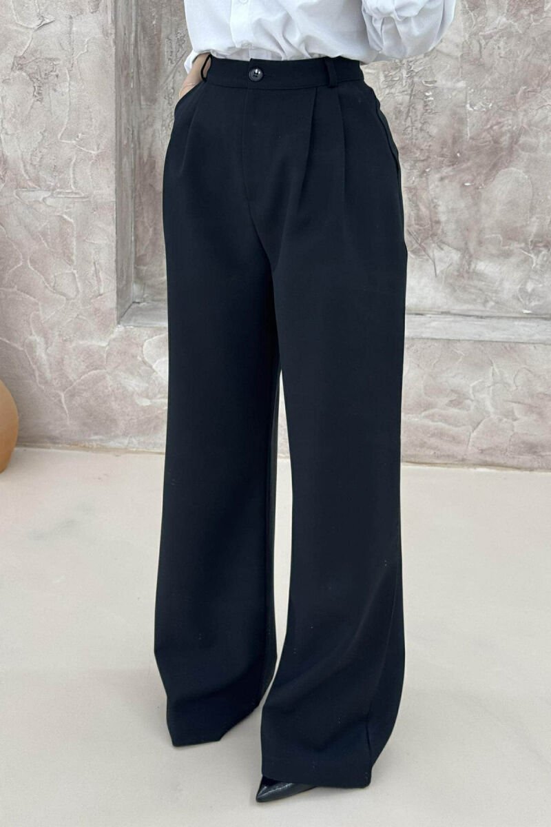 ONE COLOR SIMPLE WIDE LEG WOMEN TROUSERS BLACK/ E ZEZE - 3
