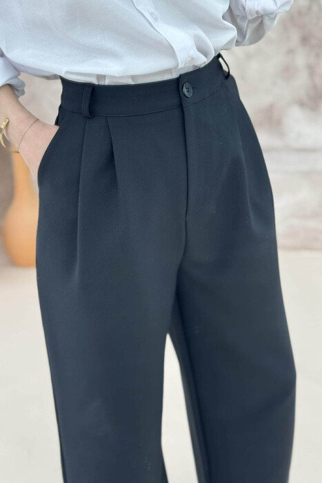 ONE COLOR SIMPLE WIDE LEG WOMEN TROUSERS BLACK/ E ZEZE - 4