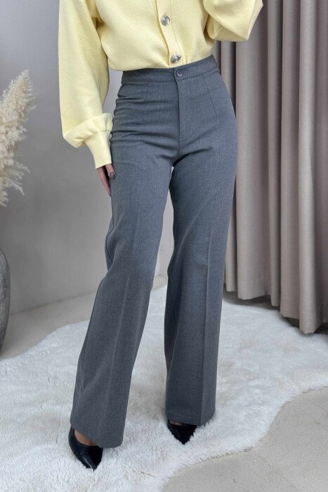 ONE COLOR SIMPLE WIDE LEG WOMEN TROUSERS GREY/GRI 