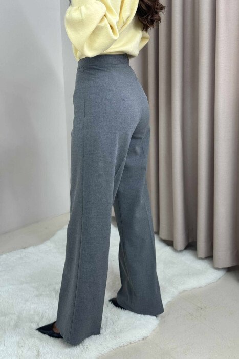 ONE COLOR SIMPLE WIDE LEG WOMEN TROUSERS GREY/GRI - 3