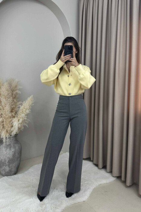 ONE COLOR SIMPLE WIDE LEG WOMEN TROUSERS GREY/GRI - 4