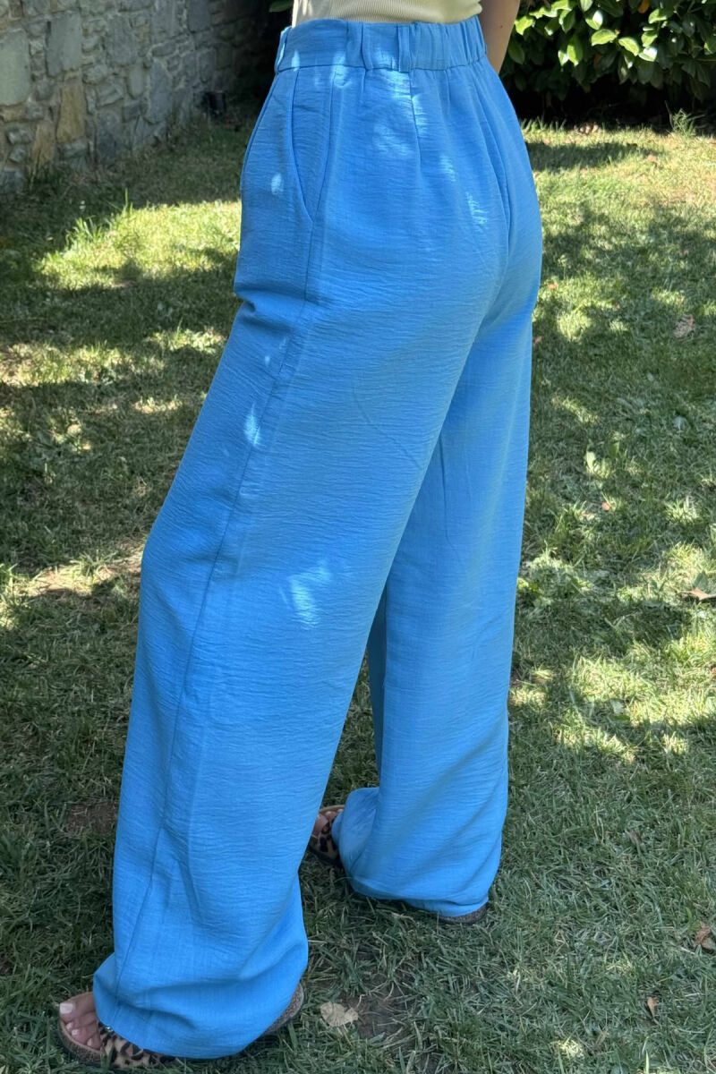 ONE COLOR SIMPLE WIDE LEG WOMEN TROUSERS LIGHTBLUE/BZ - 9
