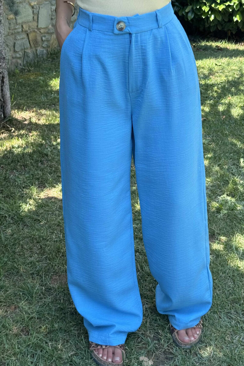 ONE COLOR SIMPLE WIDE LEG WOMEN TROUSERS LIGHTBLUE/BZ - 10