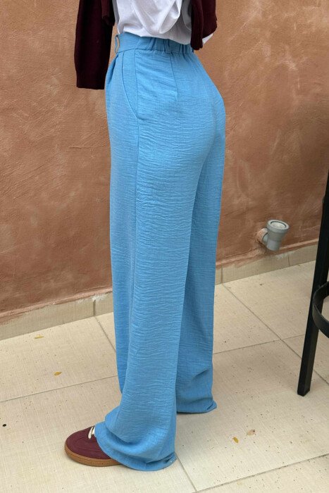 ONE COLOR SIMPLE WIDE LEG WOMEN TROUSERS LIGHTBLUE/BZ - 3