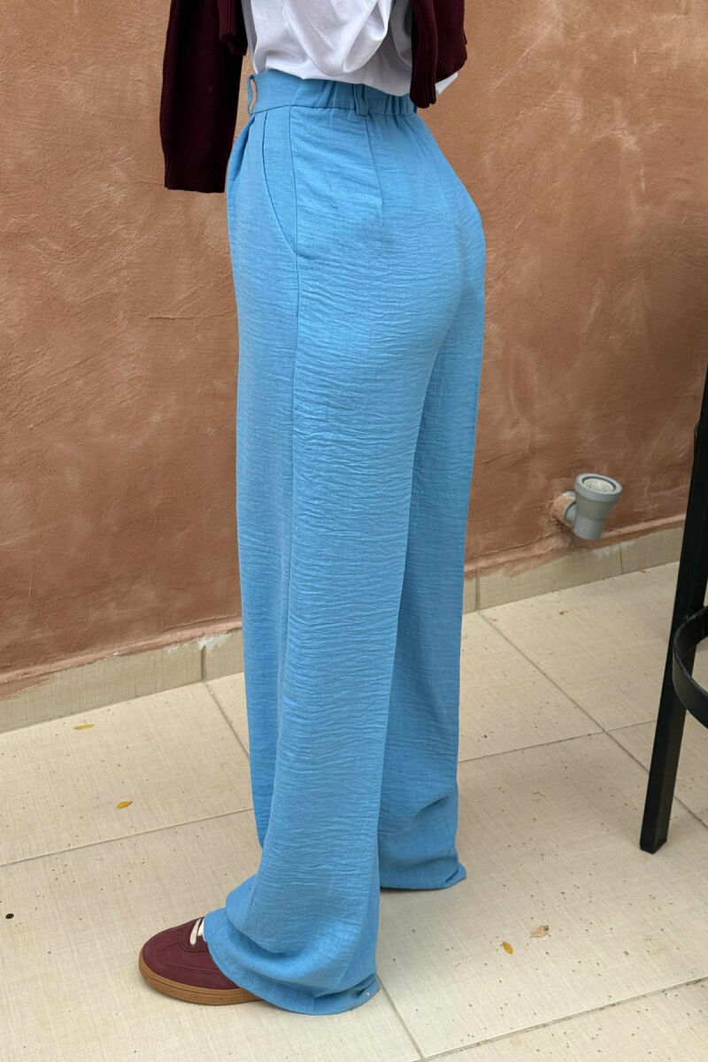 ONE COLOR SIMPLE WIDE LEG WOMEN TROUSERS LIGHTBLUE/BZ - 3