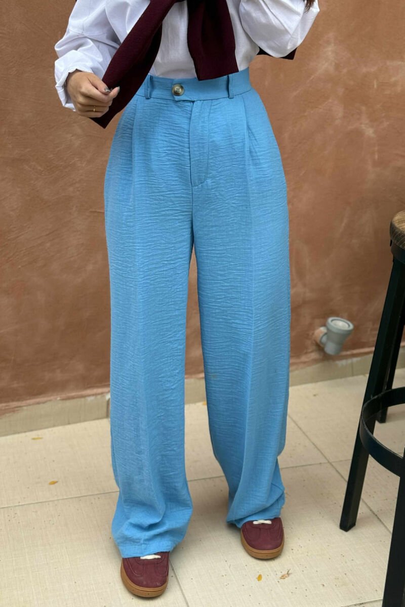 ONE COLOR SIMPLE WIDE LEG WOMEN TROUSERS LIGHTBLUE/BZ - 1