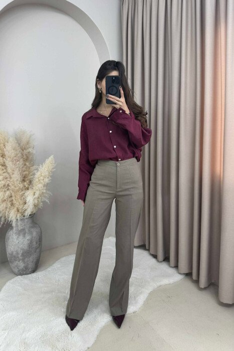 ONE COLOR SIMPLE WIDE LEG WOMEN TROUSERS OLIVE/ULLI - 2