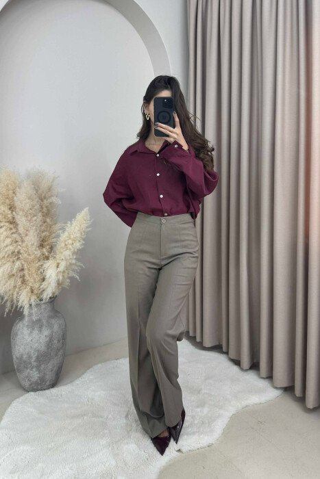 ONE COLOR SIMPLE WIDE LEG WOMEN TROUSERS OLIVE/ULLI - 3