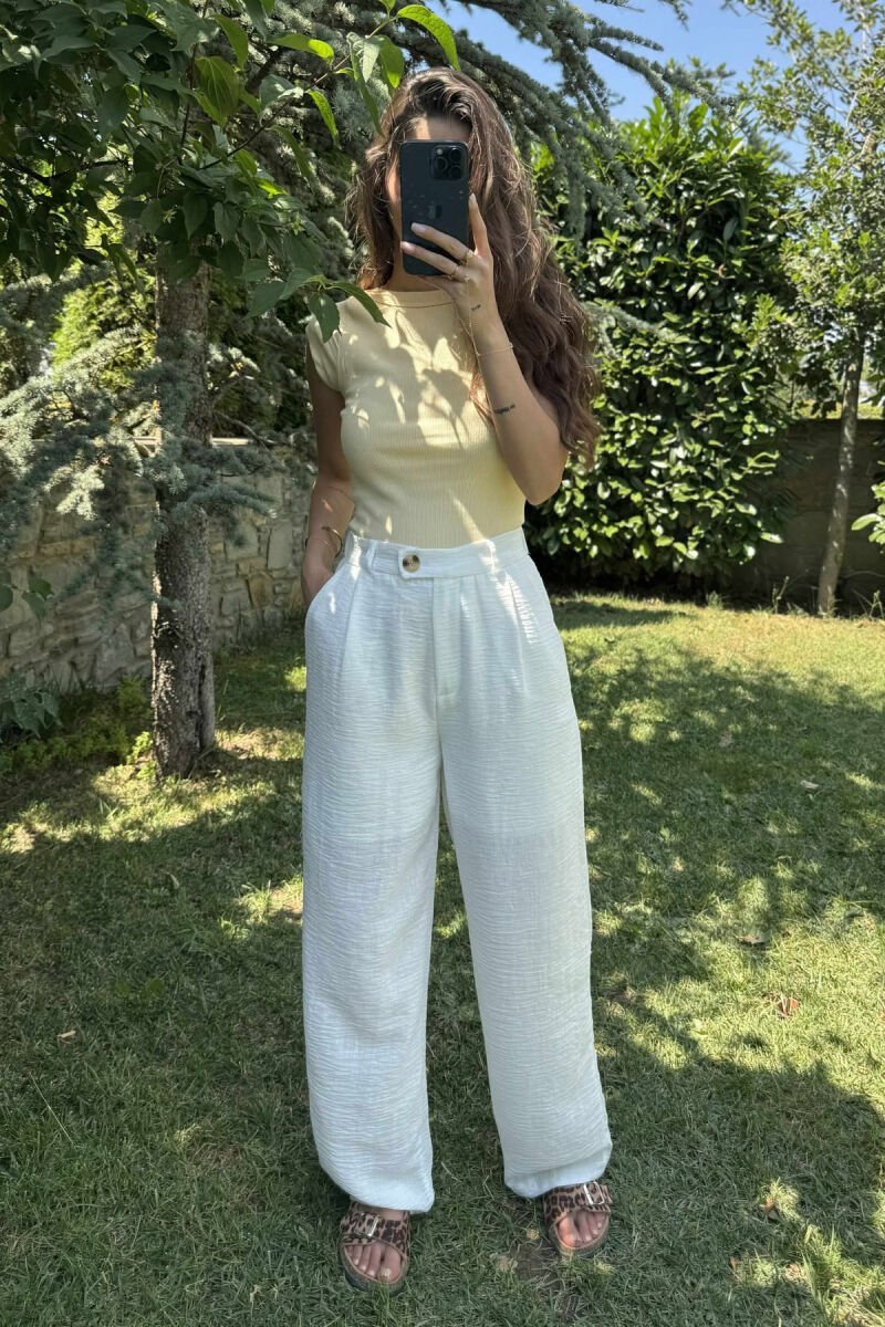 ONE COLOR SIMPLE WIDE LEG WOMEN TROUSERS WHITE-E BARDHE - 2