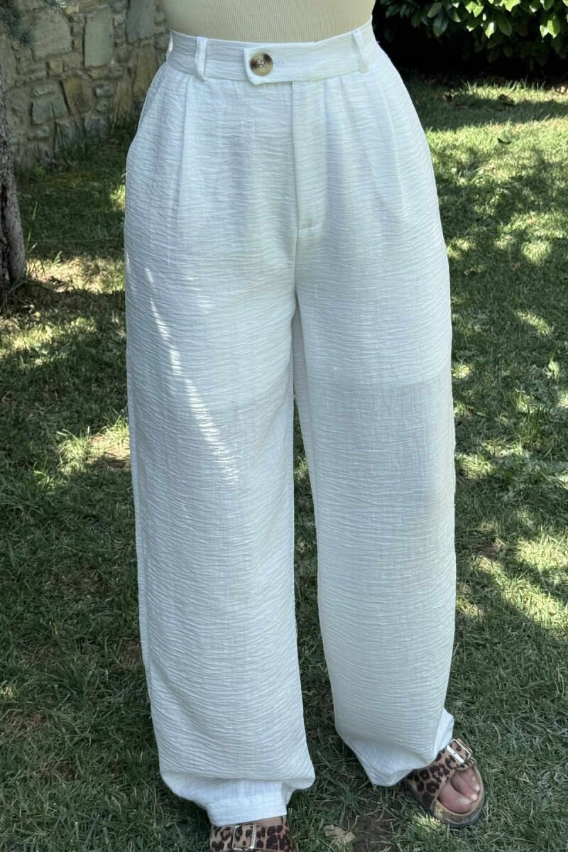 ONE COLOR SIMPLE WIDE LEG WOMEN TROUSERS WHITE-E BARDHE - 1
