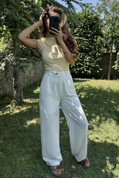 ONE COLOR SIMPLE WIDE LEG WOMEN TROUSERS WHITE-E BARDHE - 5