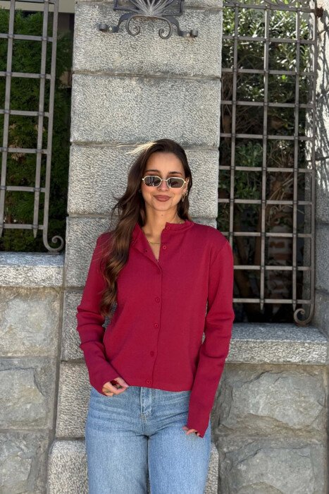 ONE COLOR SIMPLE WOMAN CARDIGAN BURGUNDY/VISHNJE - KLAUDIO FASHION