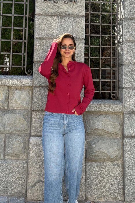ONE COLOR SIMPLE WOMAN CARDIGAN BURGUNDY/VISHNJE - 3