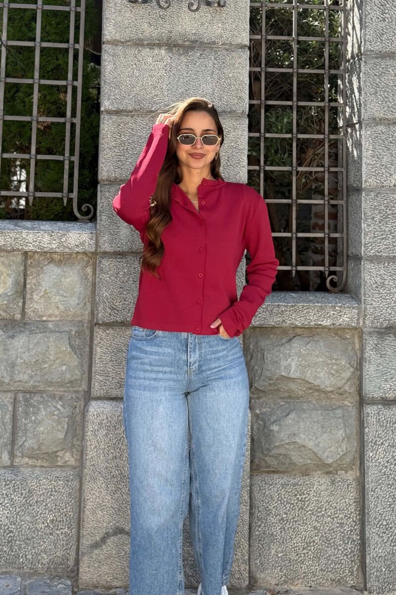 ONE COLOR SIMPLE WOMAN CARDIGAN BURGUNDY/VISHNJE - 3