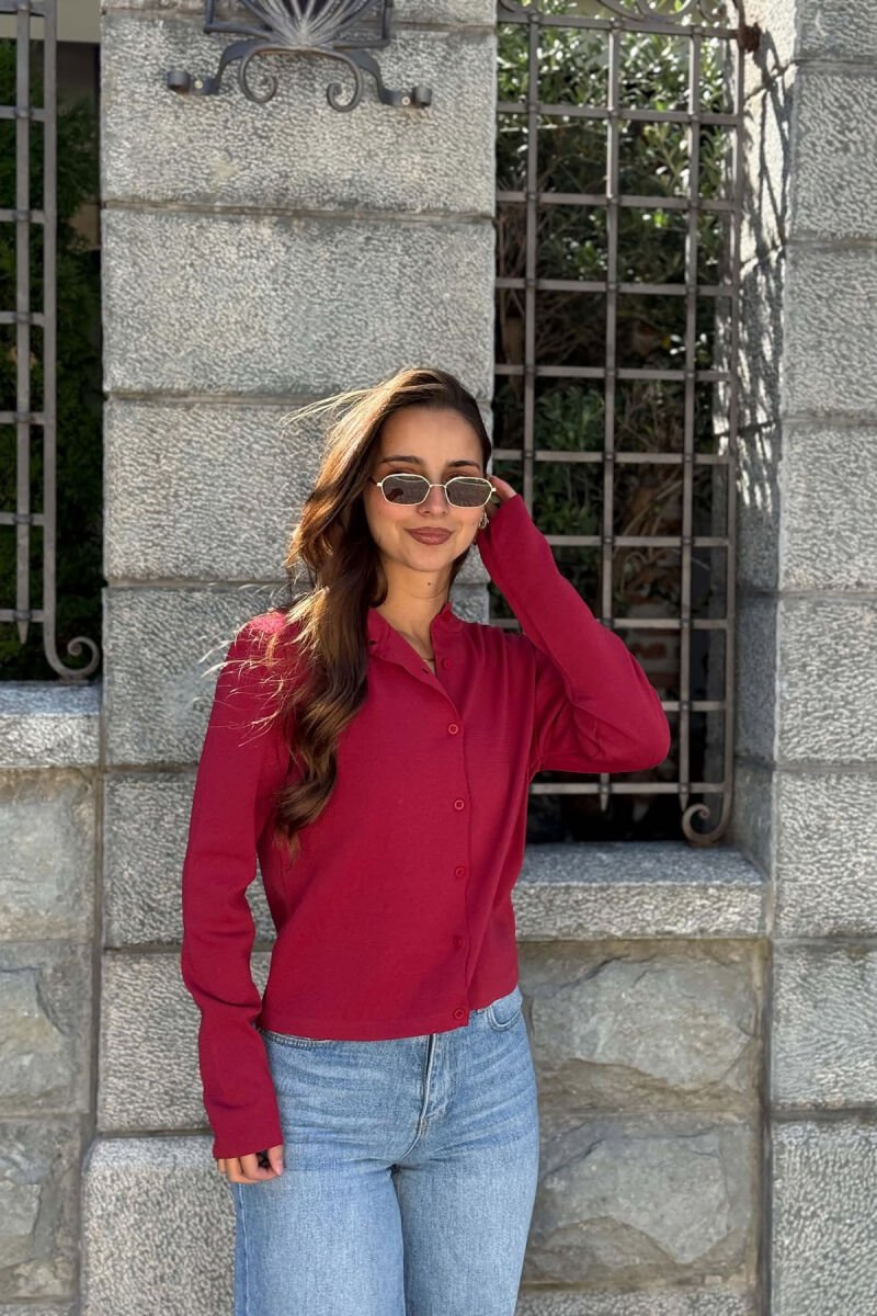 ONE COLOR SIMPLE WOMAN CARDIGAN BURGUNDY/VISHNJE - 5