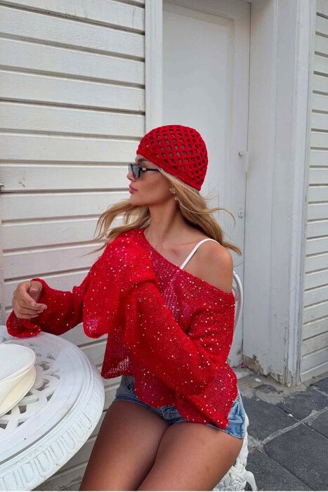 ONE COLOR SIMPLE WOMAN CROCHET HAT RED/E KUQE - 3