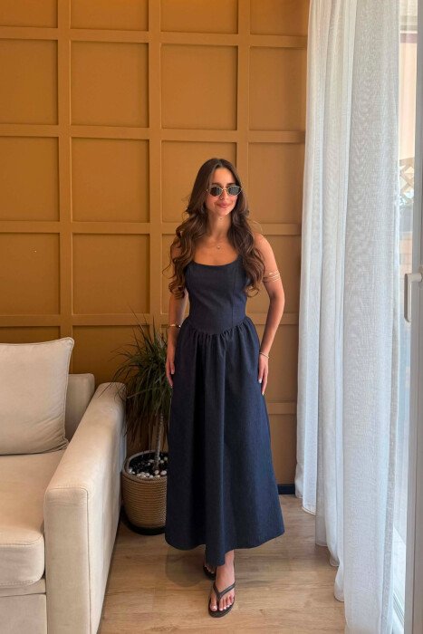 FUSTAN I THJESHTE NJE NGJYRESH PER FEMRA NE NGJYRE BLU - KLAUDIO FASHION