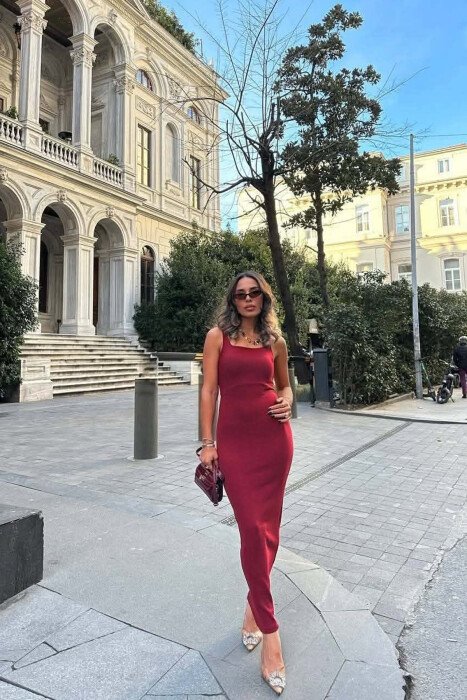 ONE COLOR SIMPLE WOMAN DRESS BURGUNDY/VISHNJE - 