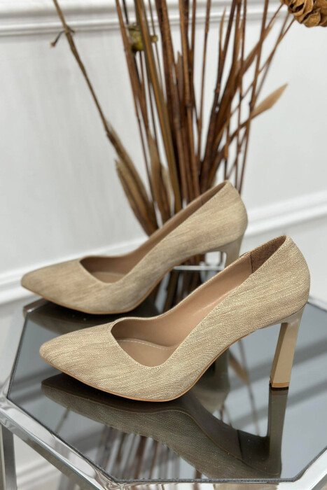 ONE COLOR SIMPLE WOMAN HEELS BEIGE/BEZHE - KLAUDIO FASHION