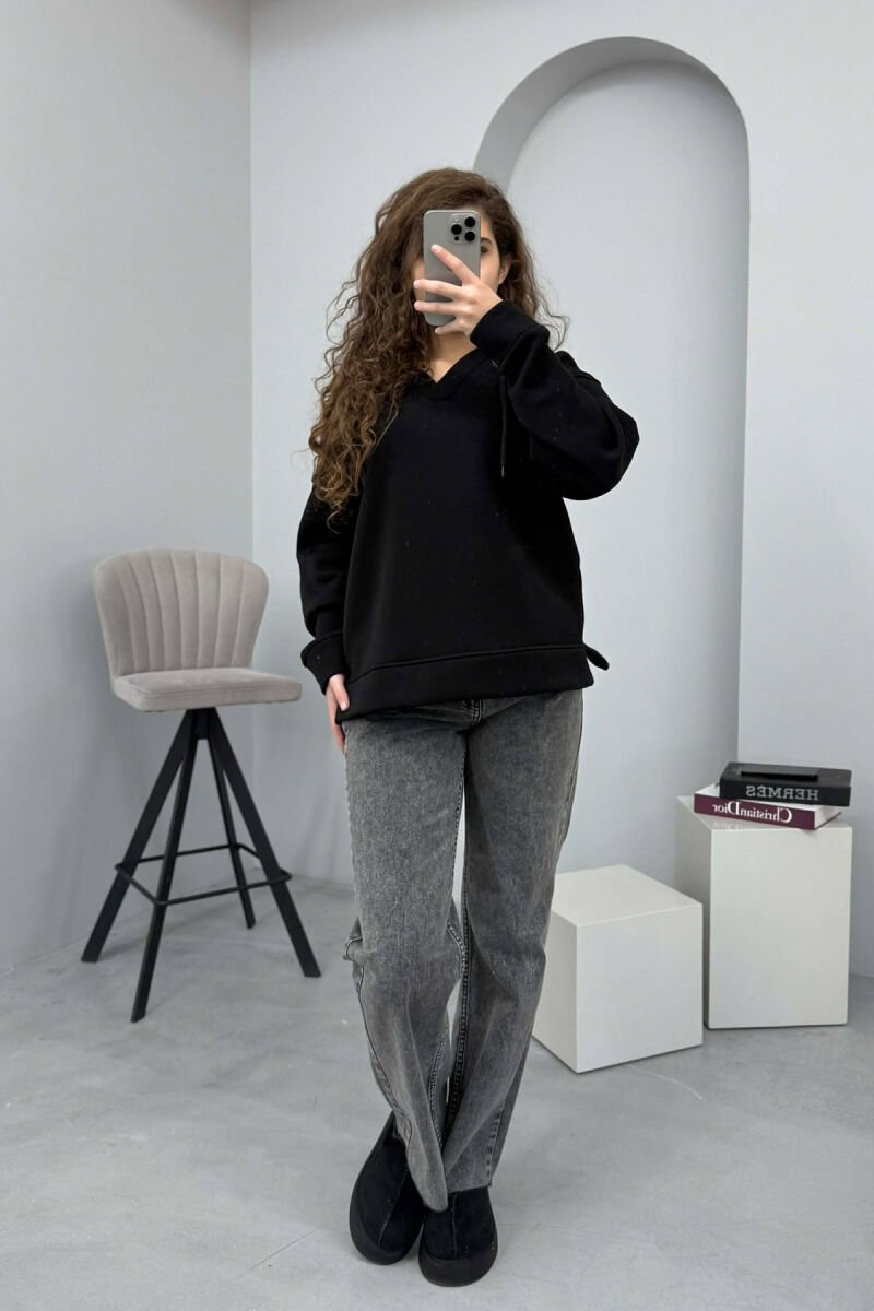 ONE COLOR SIMPLE WOMAN HOODIE BLACK/ E ZEZE - 1