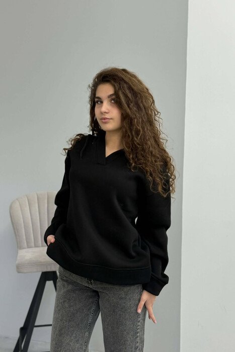 ONE COLOR SIMPLE WOMAN HOODIE BLACK/ E ZEZE - 4
