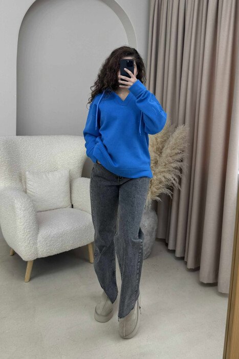 HOODIE E THJESHTË PËR FEMRA NË NGJYRËN BLU - KLAUDIO FASHION