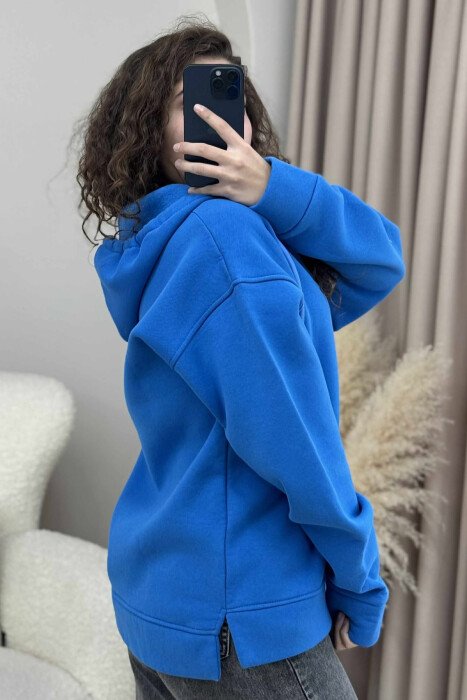 ONE COLOR SIMPLE WOMAN HOODIE BLUE/BLU - 5