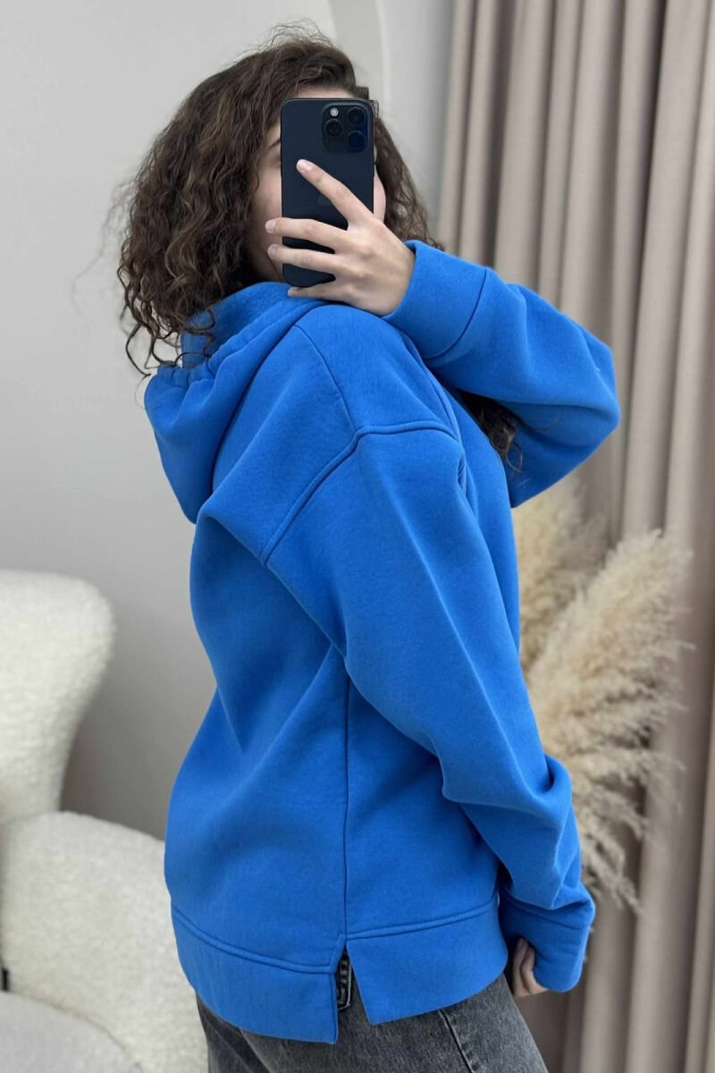 ONE COLOR SIMPLE WOMAN HOODIE BLUE/BLU - 5