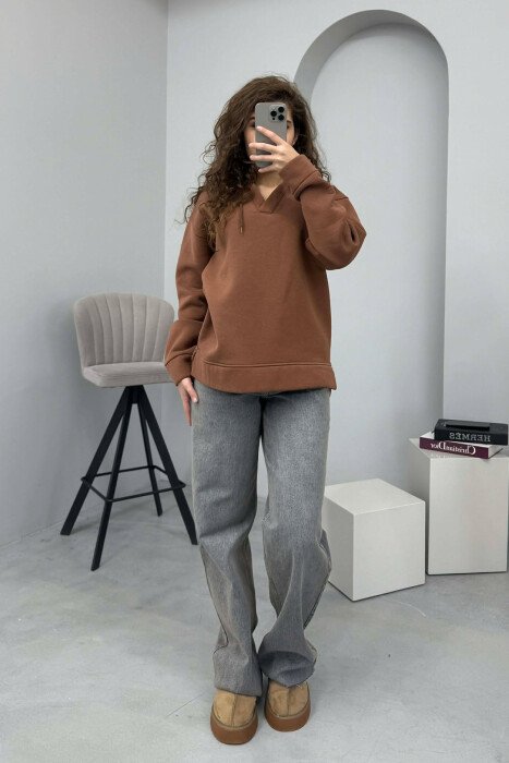 ONE COLOR SIMPLE WOMAN HOODIE BROWN/KAFE 