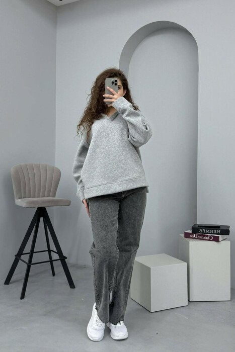 ONE COLOR SIMPLE WOMAN HOODIE GREY/GRI 